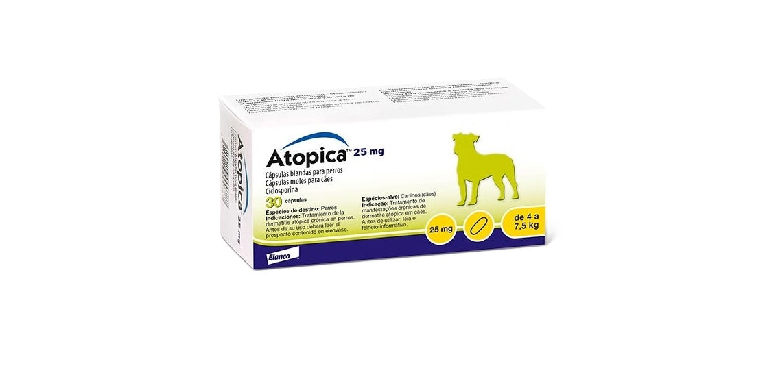 Atopica 25 mg 4 a 7.5 kg 30 Cápsulas (Tratamiento de Dermatitis)